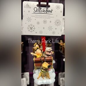 Disney Parks Pixar Up Carl Russel Dug Christmas Sled Sketchbook Ornament NEW